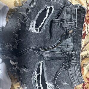 Distressed Black Denim Shorts